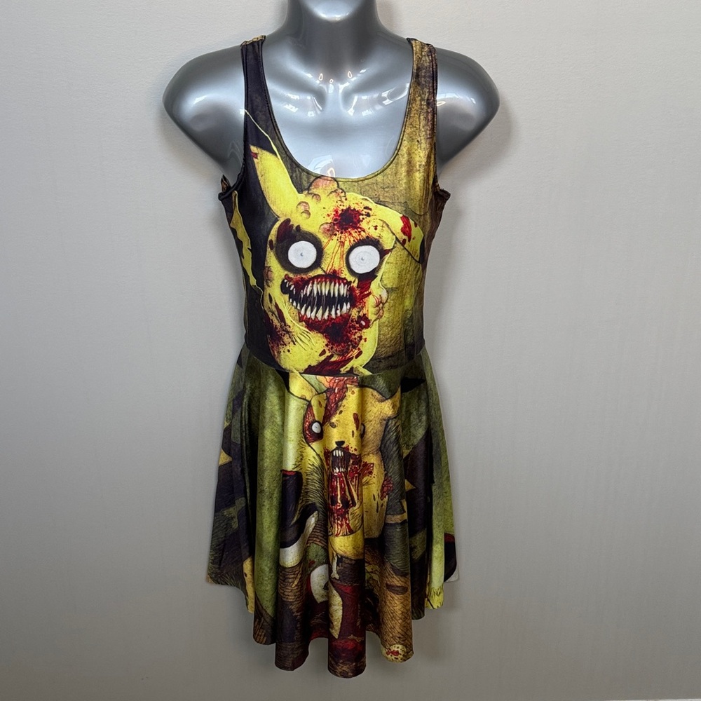 Pikachu Yellow Graphic Horror-Print Sleeveless Skater Dress
